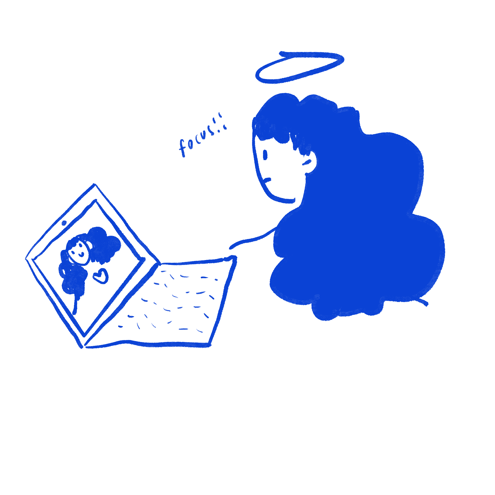 blue girl on computer, with halo